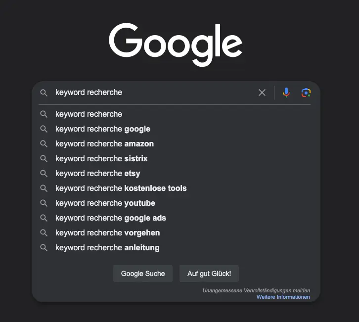 Google Suggest in der Google Suche - Keyword Recherche leicht gemacht