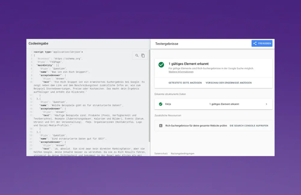 Test für Rich-Suchergebnisse von Google kostenlos
