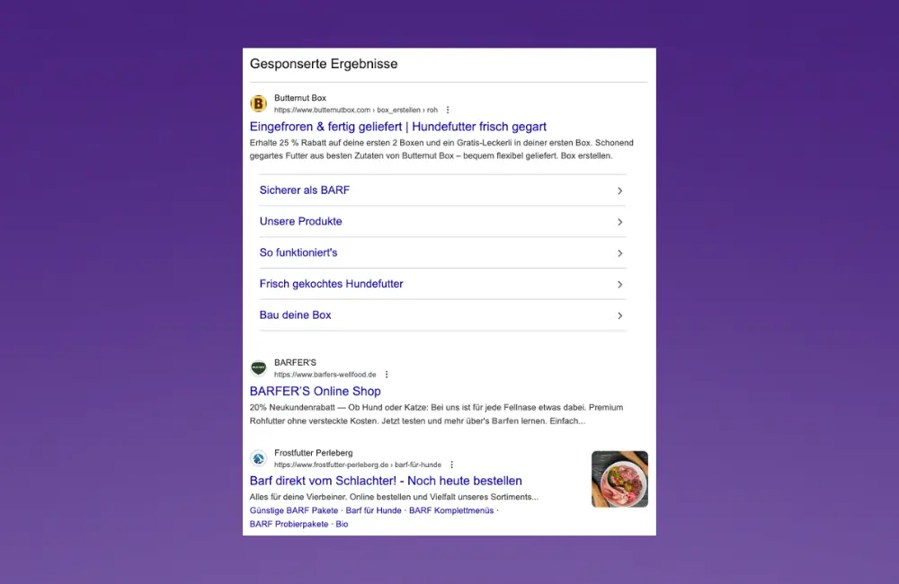 Suchanzeigen erklärt