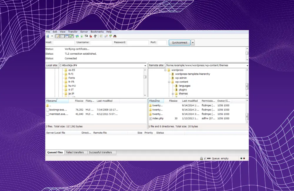 WordPress-Dateien über ein FTP-Programm auf den Webserver hochladen WordPress-Dateien über ein FTP-Programm auf den Webserver hochladen