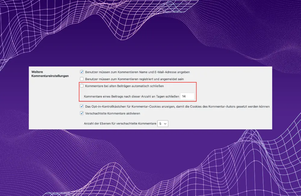 Kommentarfunktion für einen bestimmten Zeitraum freischalten