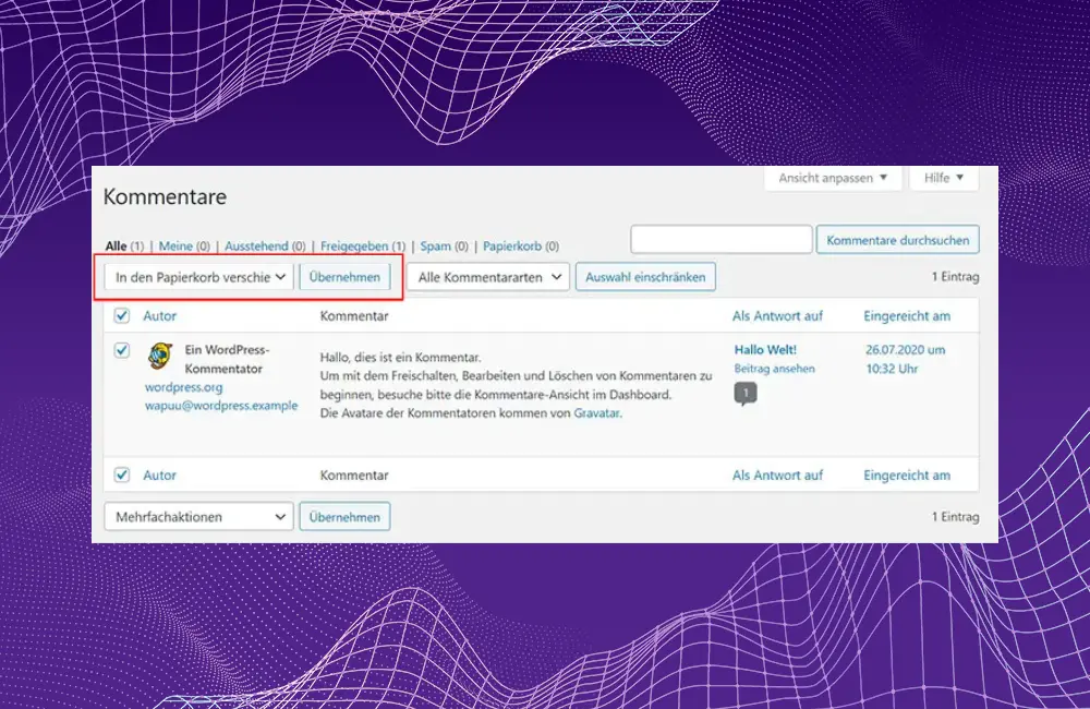 WordPress Kommentare löschen