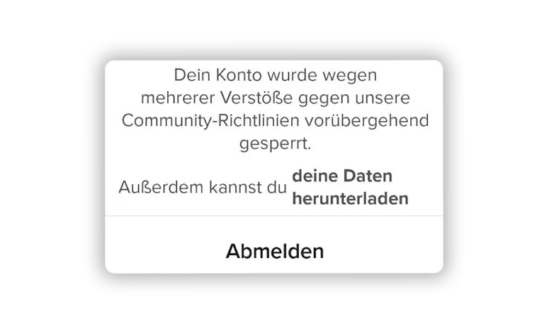 TikTok Konto gesperrt Meldung