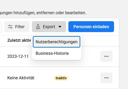 Nutzerberechtigungen und Business-Historie downloaden - Personen Facebook Business Manager