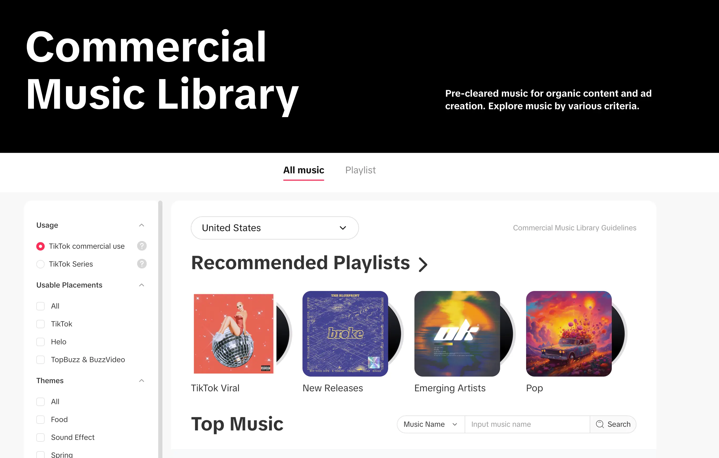 Passende Musik für die Videos beziehungsweise Creatives findest du in der Tiktok Commercial Musik Libary